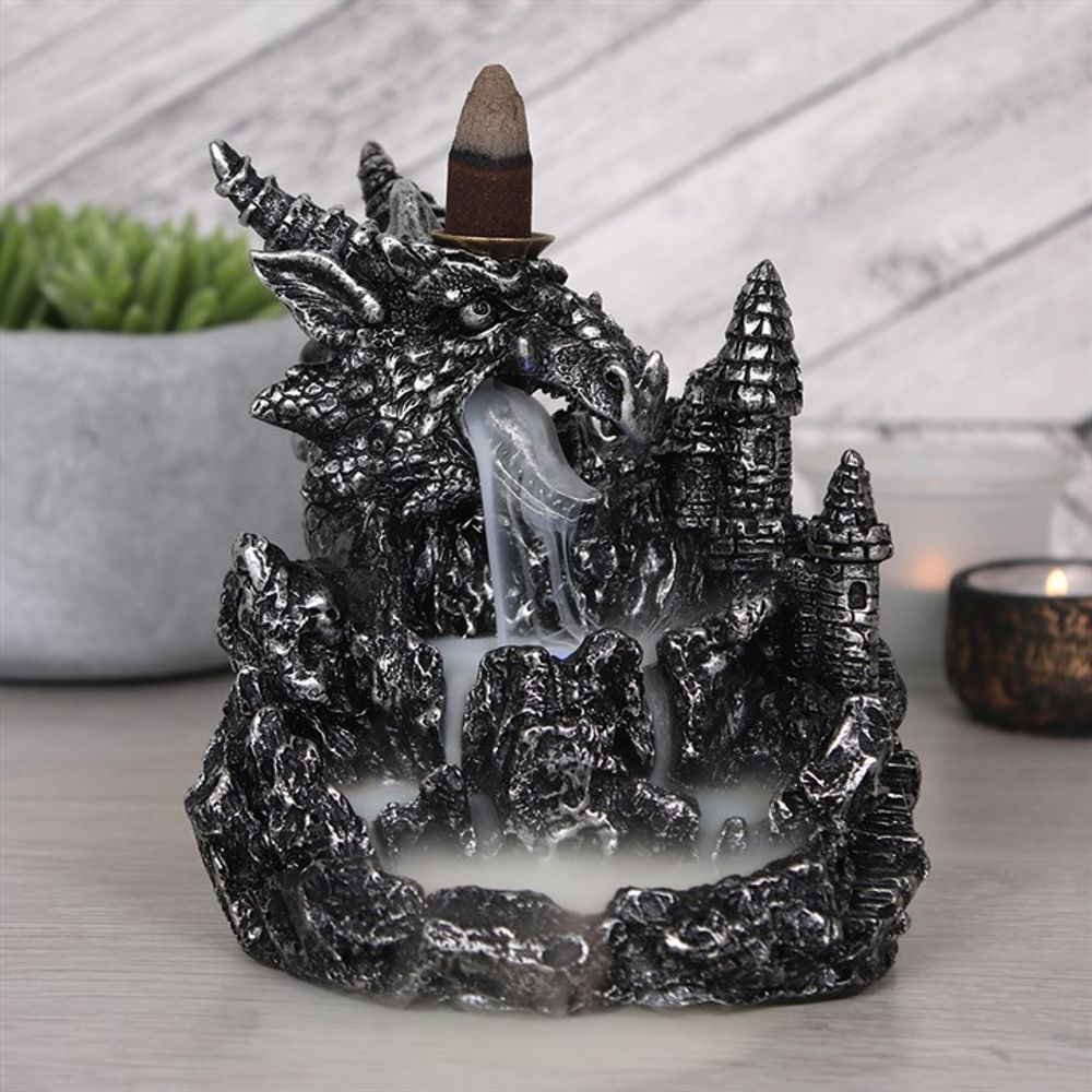 Silver Dragon Backflow Incense Burner With Light