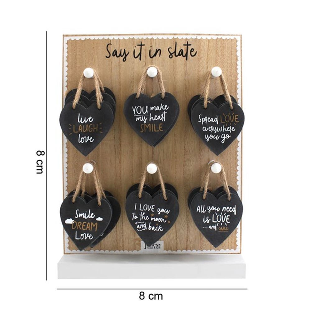 Set of 24 Slate Heart Hanging Decorations on Display